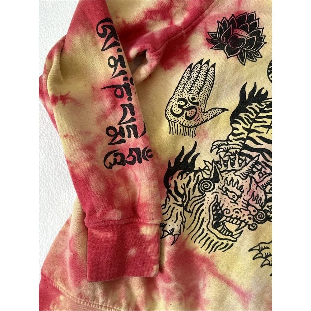 Vintage Y2K Dragon Embroidered Tie Dye Tribal Hoodie Sweatshirt 2000s Pullover‎